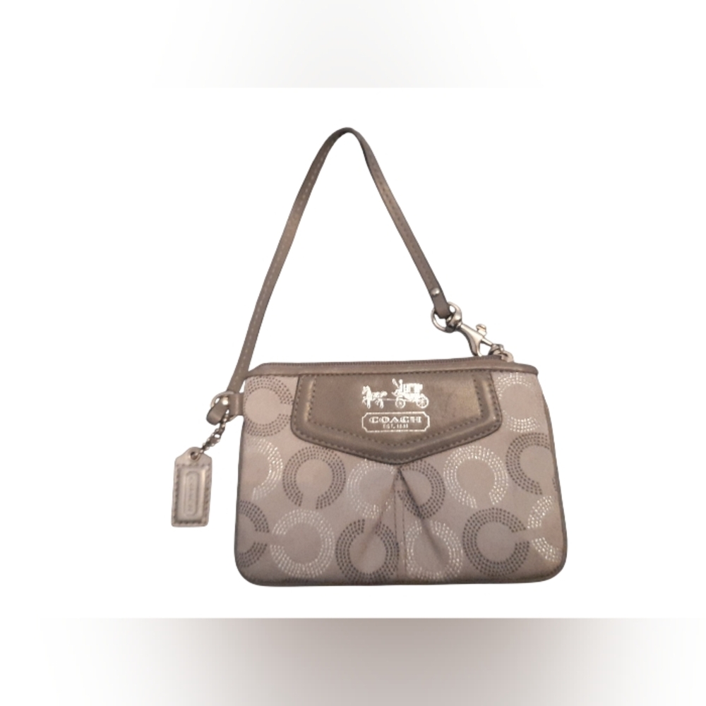 Coach Silver and Gray Signature C Y2K Wristlet